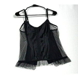 Morbid Threads Corset Womens XL Black Adjustable Strap Stretch Polka Dots Ruffle